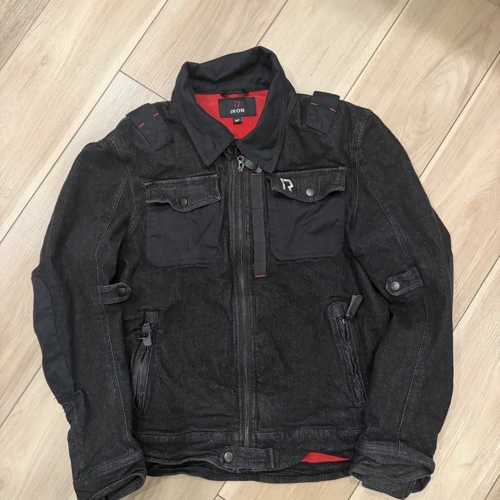 IRON Black Tactical Jacket Men's M Red Mesh Lining Moto Utility Streetwear